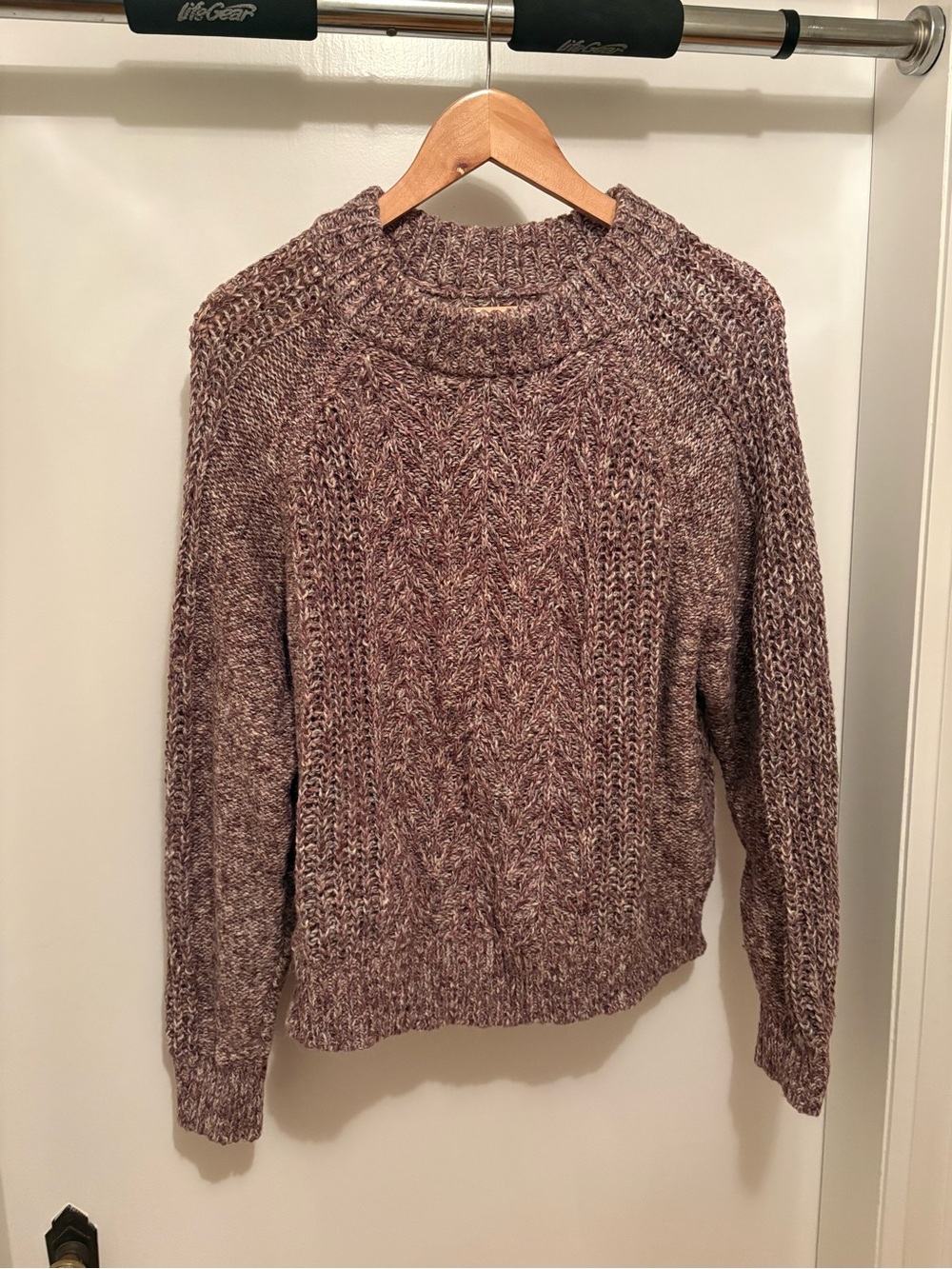 Lucky Brand Crewneck Cable Knit Sweater - Maroon Marled